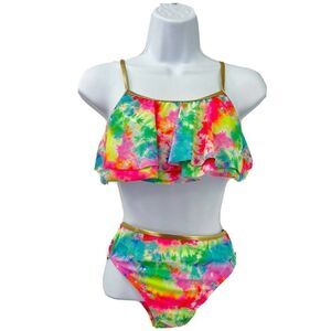 Betsey Johnson Tie Dye 2-Piece Swimsuit Girls Size 14 Adjustable Straps